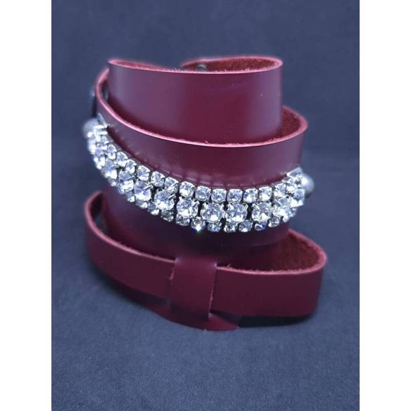 Leder Wickelarmband Bordeaux-Dreireihige Kristall-Strasssteine,Glamourös