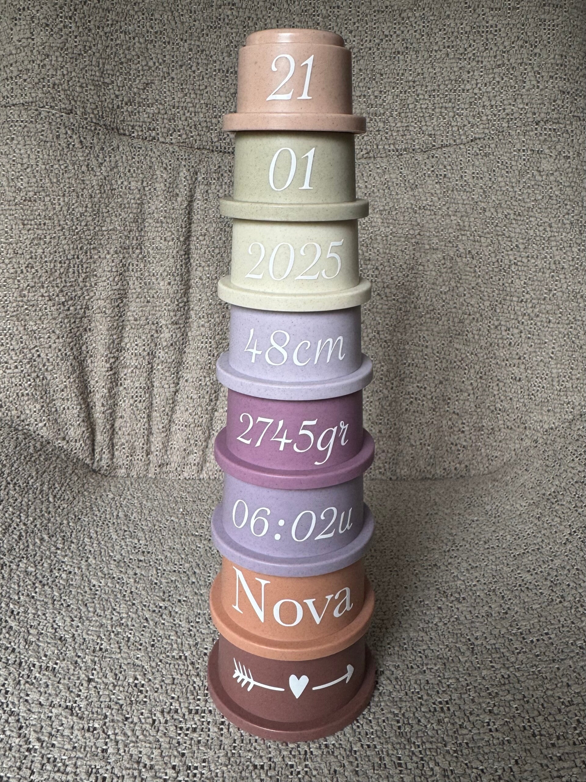 Stapeltoren geboorte - roze lila beige