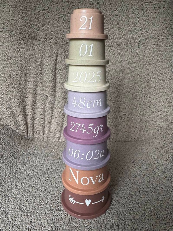Stapeltoren geboorte - roze lila beige