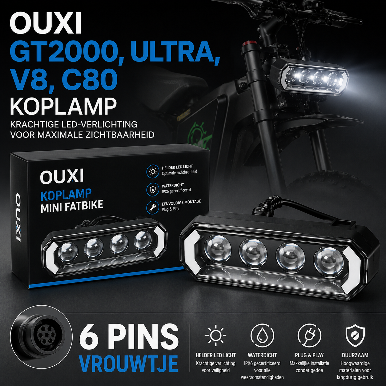 dealer - OUXI GT2000 / Ultra / V8 / C80 LED Koplamp – 6 Pins Vrouwtje