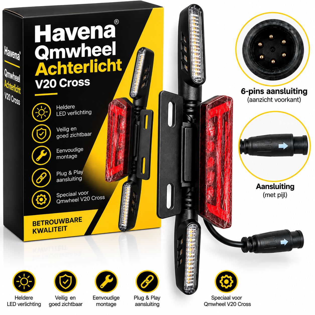 Achterlicht voor QMWheel V20 Cross – LED Achterlicht met Richtingaanwijzers – Plug & Play