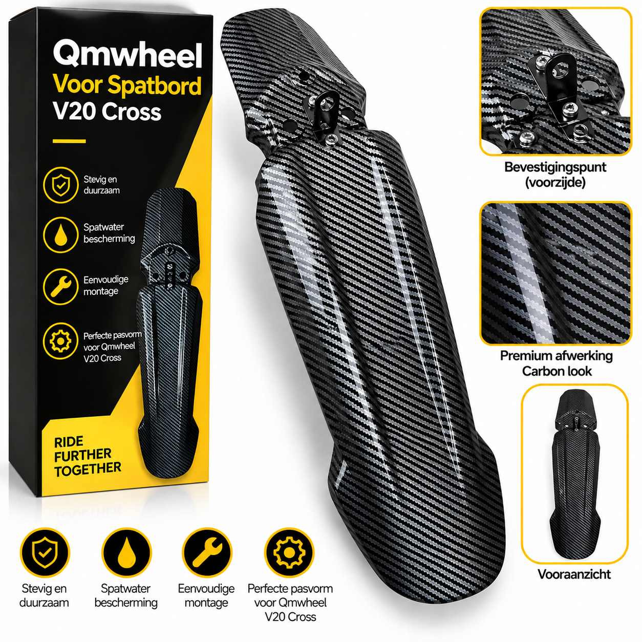 dealer - QmWheel V20 Cross Voorspatbord – Carbon Look – Voorste Spatbord Fatbike – Inclusief Bevestiging