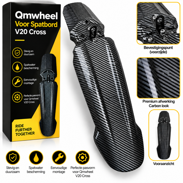 QmWheel V20 Cross Voorspatbord – Carbon Look – Voorste Spatbord Fatbike – Inclusief Bevestiging