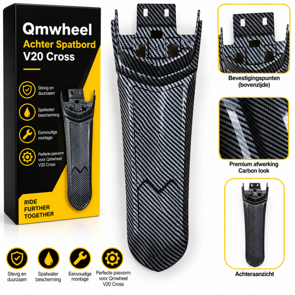 Achterspatbord voor QmWheel V20 Cross – Carbon Look – Fatbike Spatbord Achter – Vervangend Achterspatbord