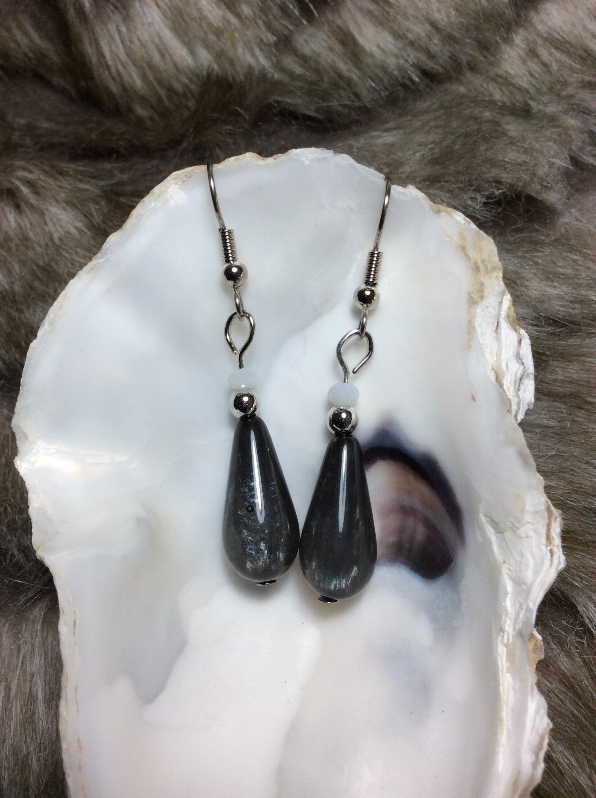 RVS oorhangers met kunststoffen druppel antraciet