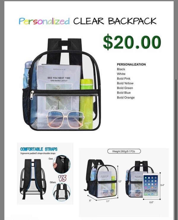 CLEAR CUSTOM BACK PACKS