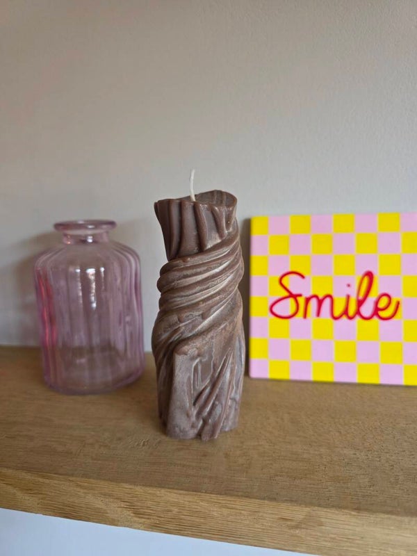 Unieke handgemaakte kaars bruin/grijs