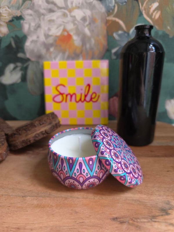 Geurkaars in prachtig Boheems blikje - citroengeur