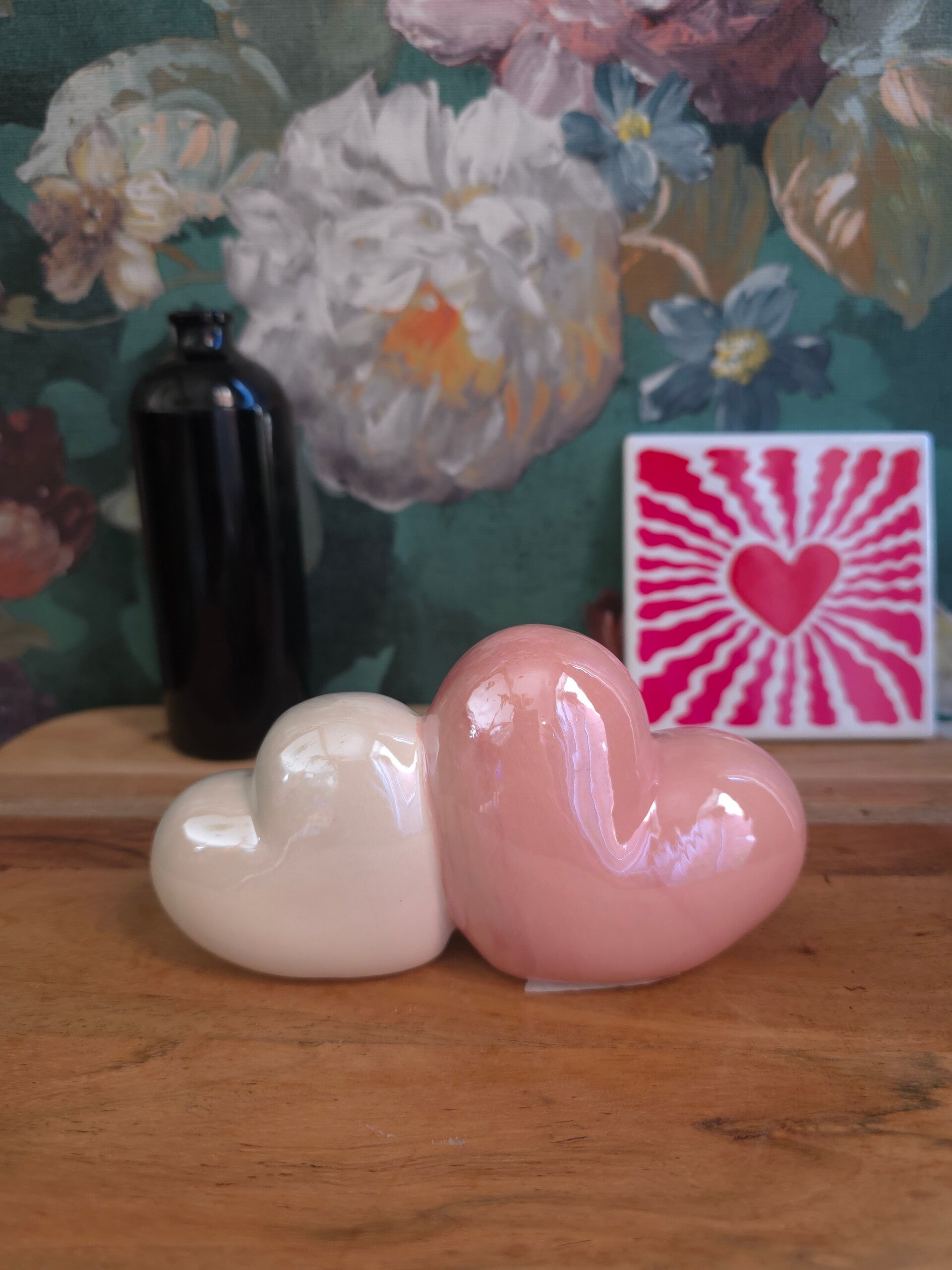 Deco hart wit/roze