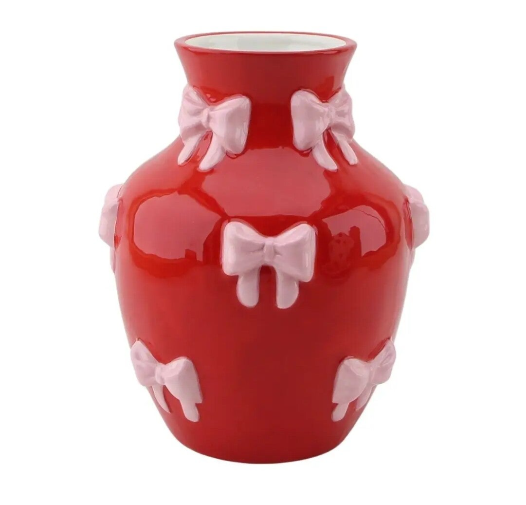 Bloemenvaas met Linten - rood/roze