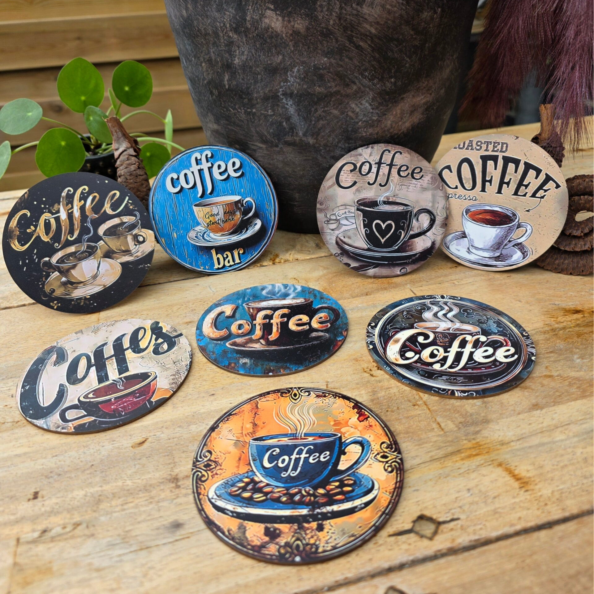 Houten Coffee time onderzetters
