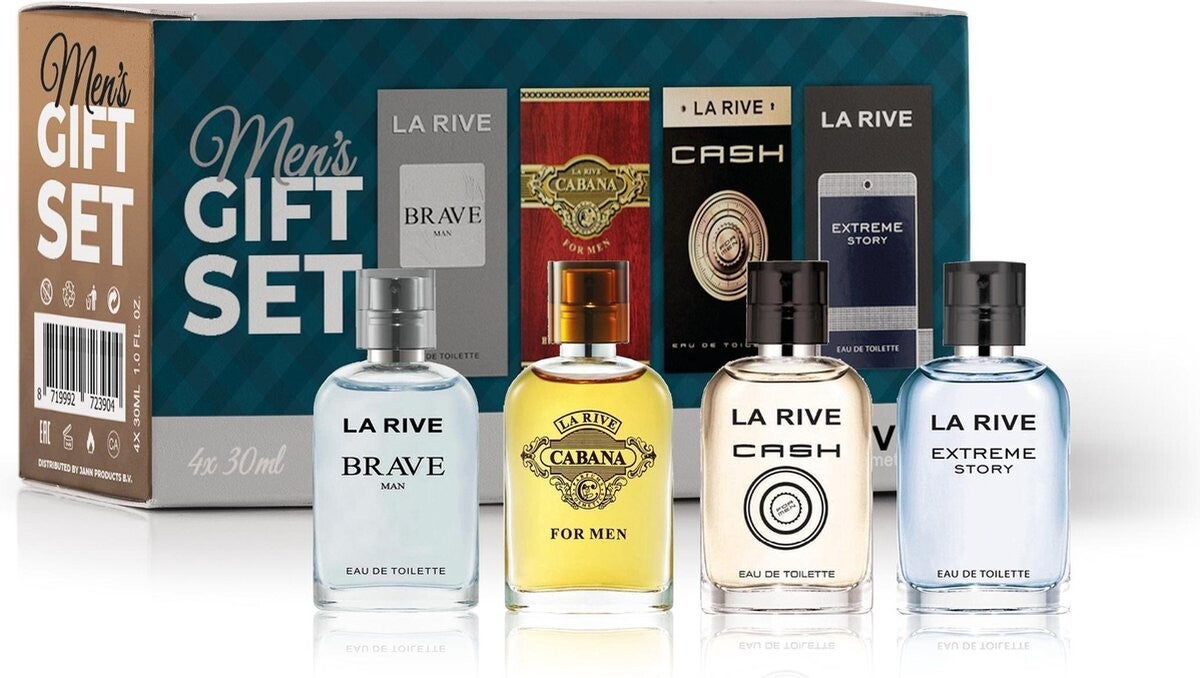 La Rive Miniatuurset Giftset Men's Perfume geschenkset 4x30ml - Brave - Cabana - Cash - Extreme Story