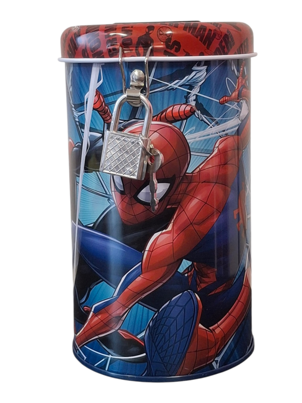 Spaarpot met slot voor kinderen cilindervormig – Marvel Spider-Man Spider-Verse Design
