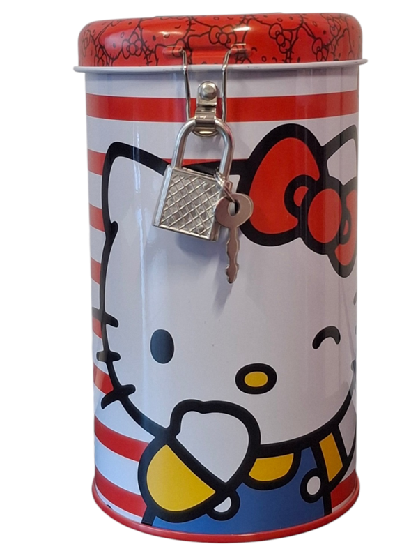 Spaarpot met slot voor kinderen cilindervormig – Hello Kitty Gestreept Design
