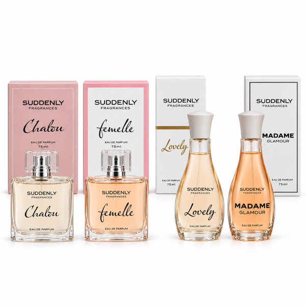 Suddenly Fragrances Voordeelset Eau de Parfum voor Dames 4 Geuren - CHALOU - FEMELLE - LOVELY - MADAME GLAMOUR