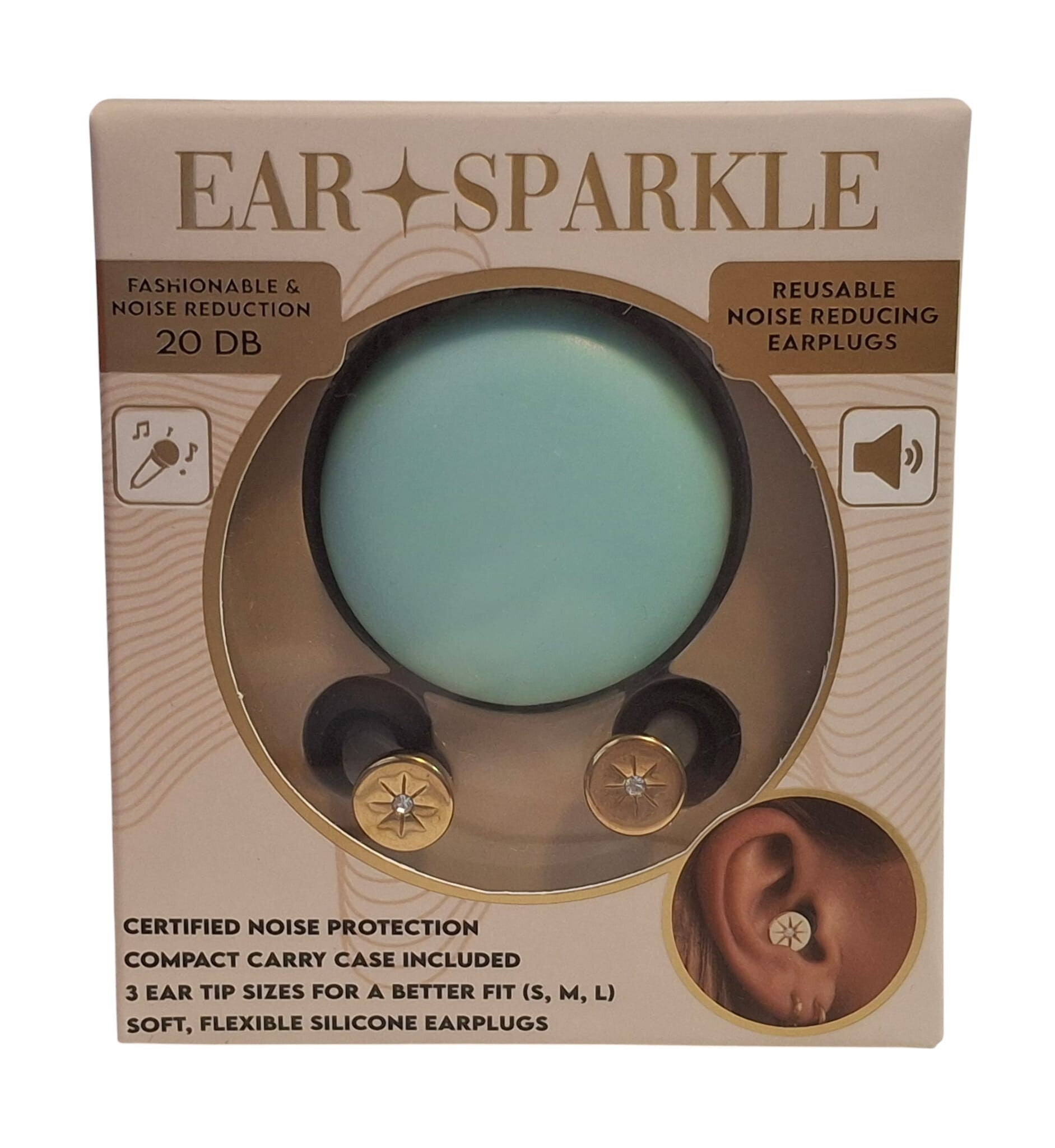 Ear Sparkle Herbruikbare Oordoppen 20 dB Lichtblauw Opbergdoosje S/M/L