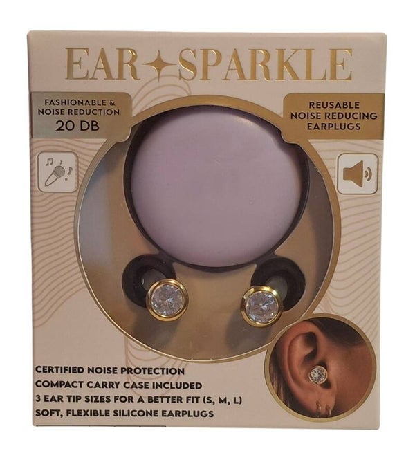 Ear Sparkle Herbruikbare Oordoppen 20 dB met Paars Opbergdoosje Kristal Design S/M/L