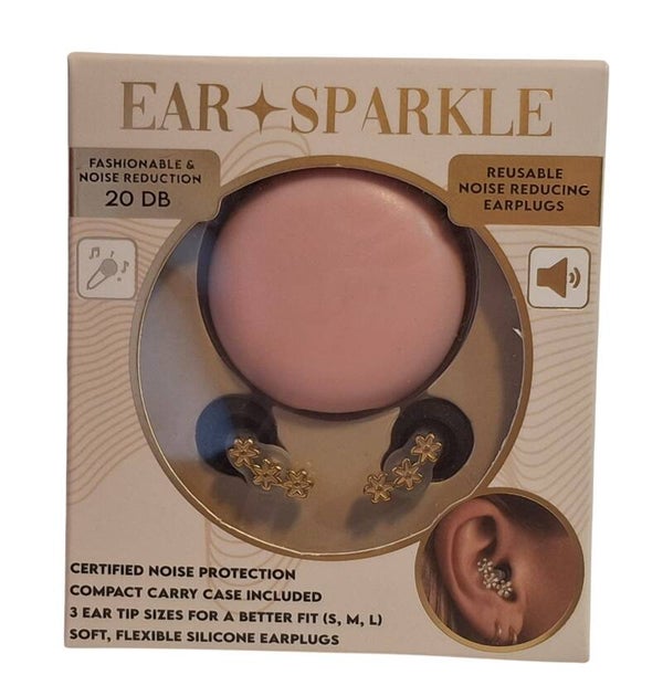 Ear Sparkle Herbruikbare Oordoppen 20 dB met Roze Opbergdoosje Bloem Design S/M/L