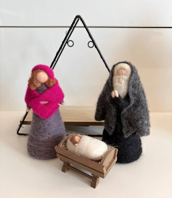 gefilzte Krippenfiguren Josef, Maria und Jesuskind