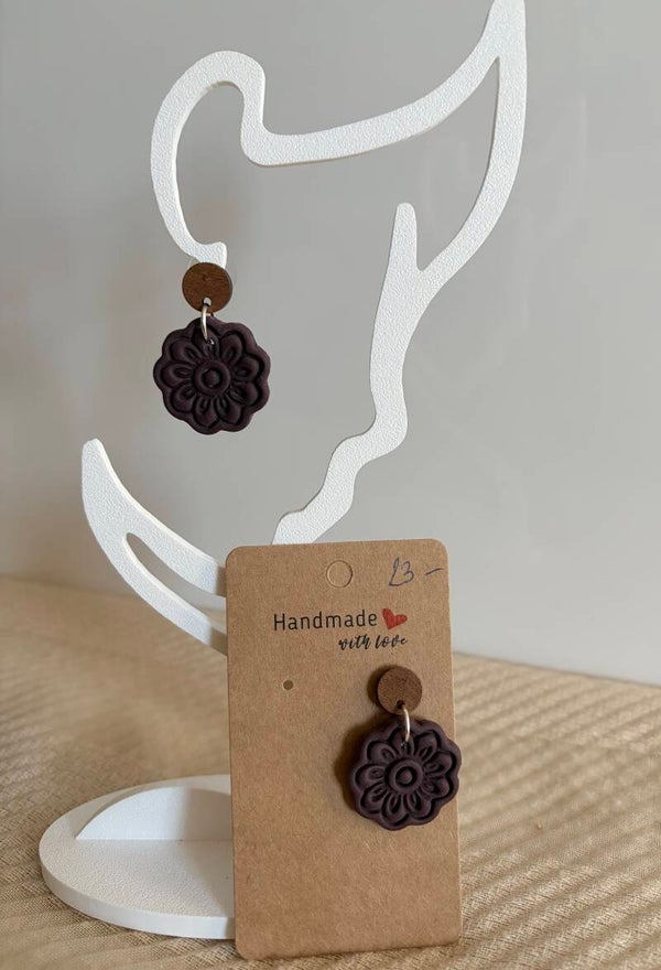 Ohrringe Ornament mit Holzstecker Bordeaux