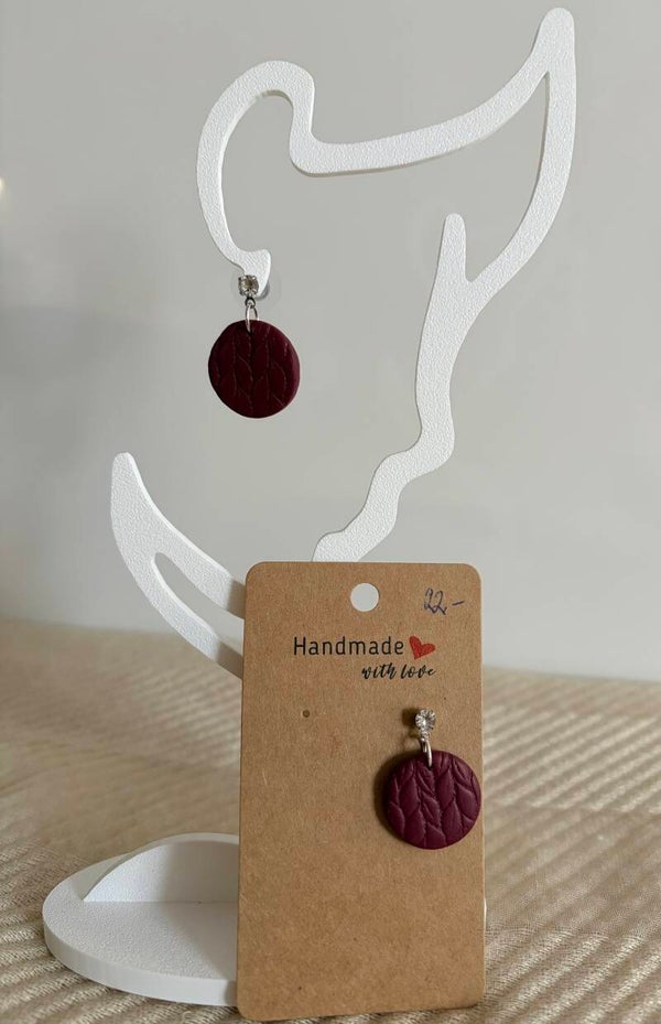 Ohrringe rund weinrot mit Glitzerstein