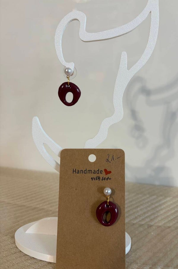 Ohrringe weinrot mit Perlenstecker