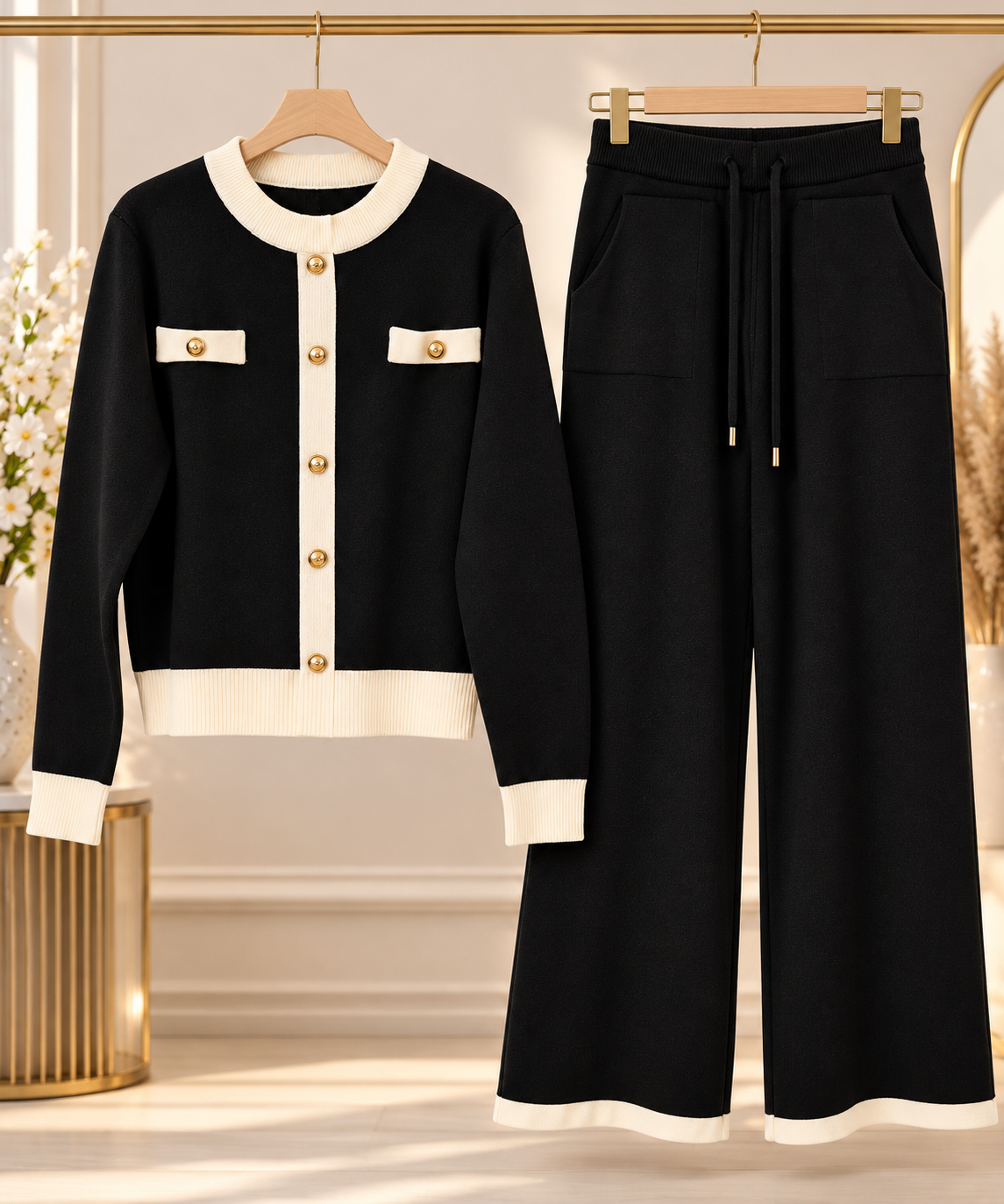 Ensemble tricot et pantalon large – Plusieurs coloris