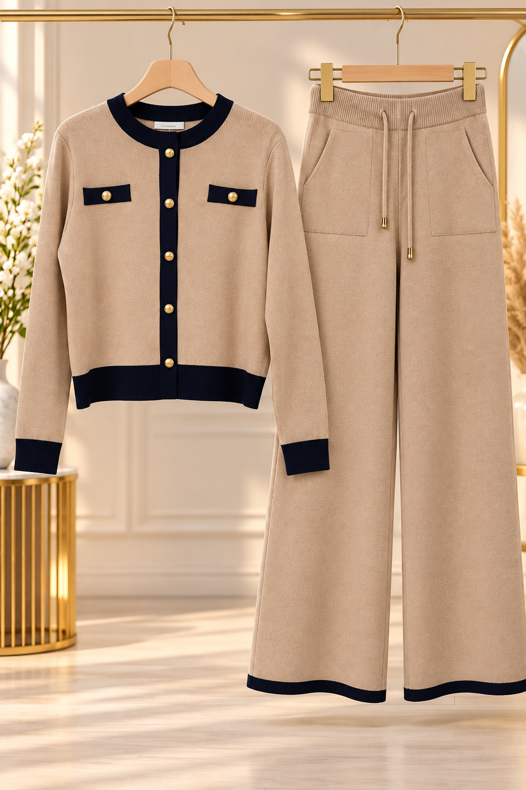 Beige et bleu marine / M–L