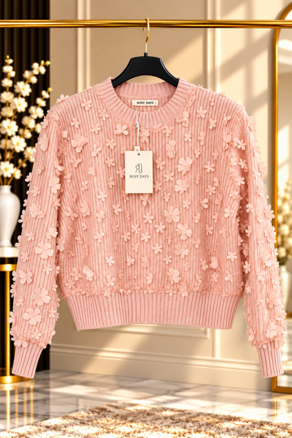 Pull côtelé à fleurs en relief – Plusieurs coloris