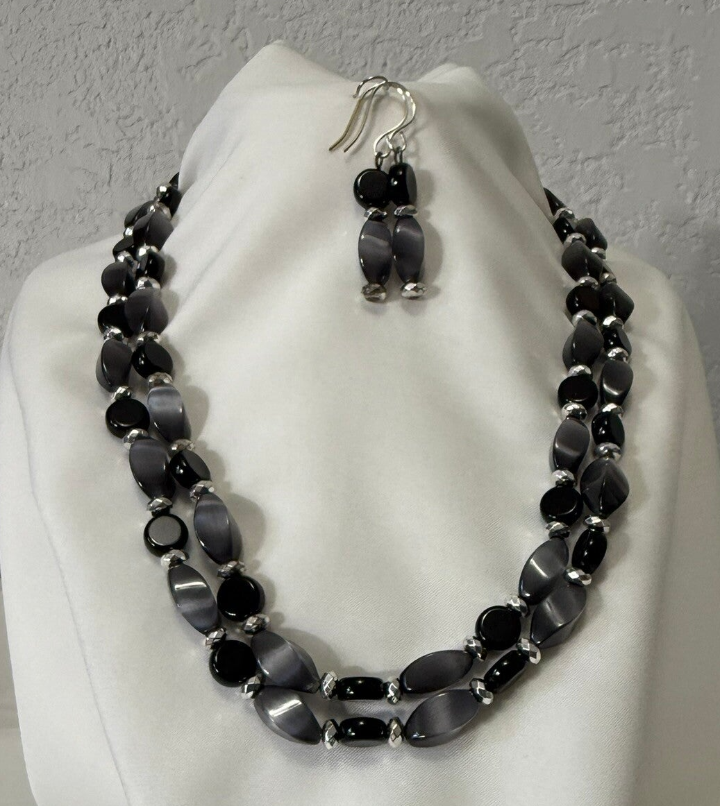 Black with Slate Gray beads Necklace
