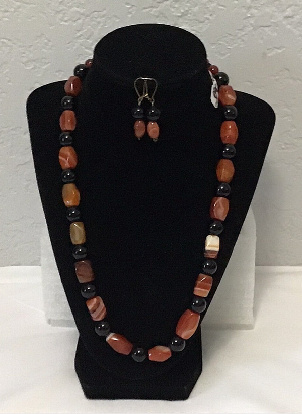 Carnelian Beaded Necklace & Earrings
