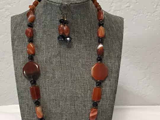 Carnelian Beads with Black Crystals
