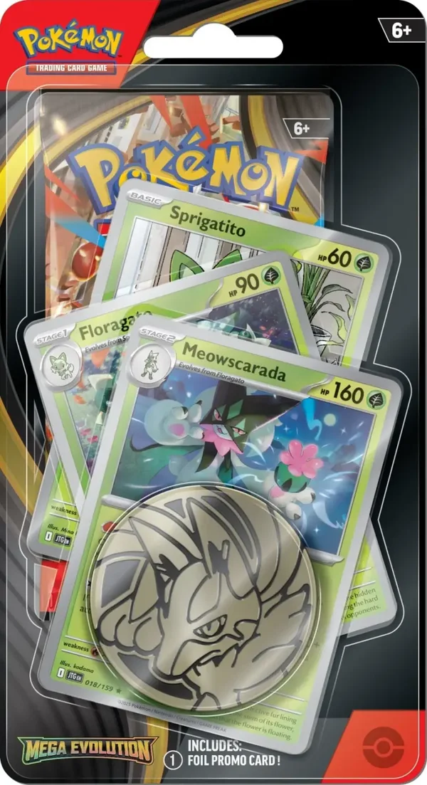 Pokemon TCG Mega Evolution Premium Checklane Booster Pack - Meowscarada-Floragato-Sprigatito