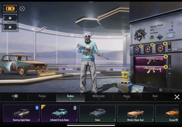 M416 Glacier lvl 5 , M762 Unicorn lvl 4, UMP Marin lvl 4, Scar-L Candy lvl 4