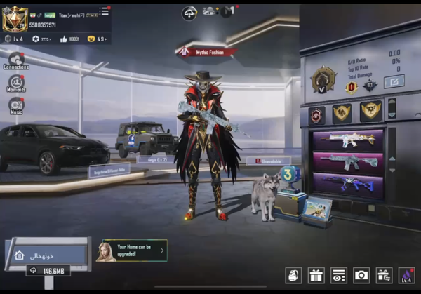 93/300 Mythic fashion , M416 Glacier lvl 6, UMP Marin lvl 4, Dodge Hornet Uaz black