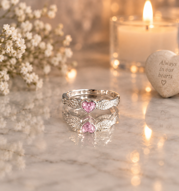 Angel Wing Heart Memorial Ring