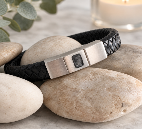 Stainless steel and leather mens bracelet