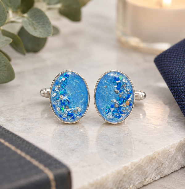 Sterling Silver Oval Memorial Cufflinks