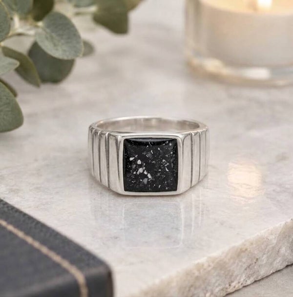 Gents Square Line Memorial Ring