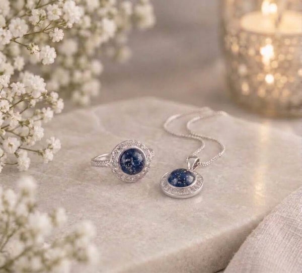 CZ Halo Pendant & Ring Memorial Set
