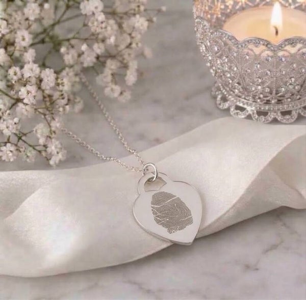 Stainless Steel Heart Fingerprint Pendant