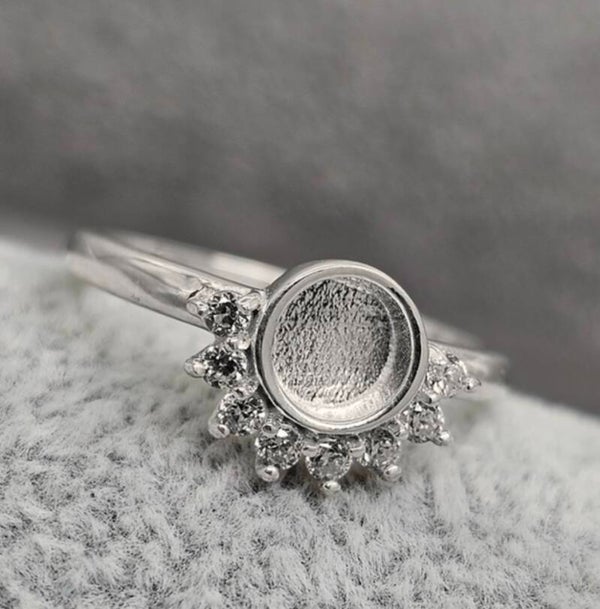 Round half halo CZ bezel ring