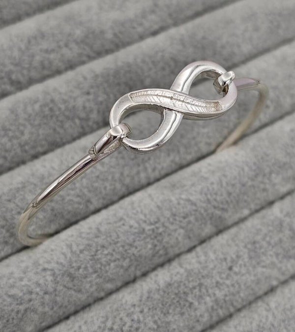 Infinity hook clasp silver bangle