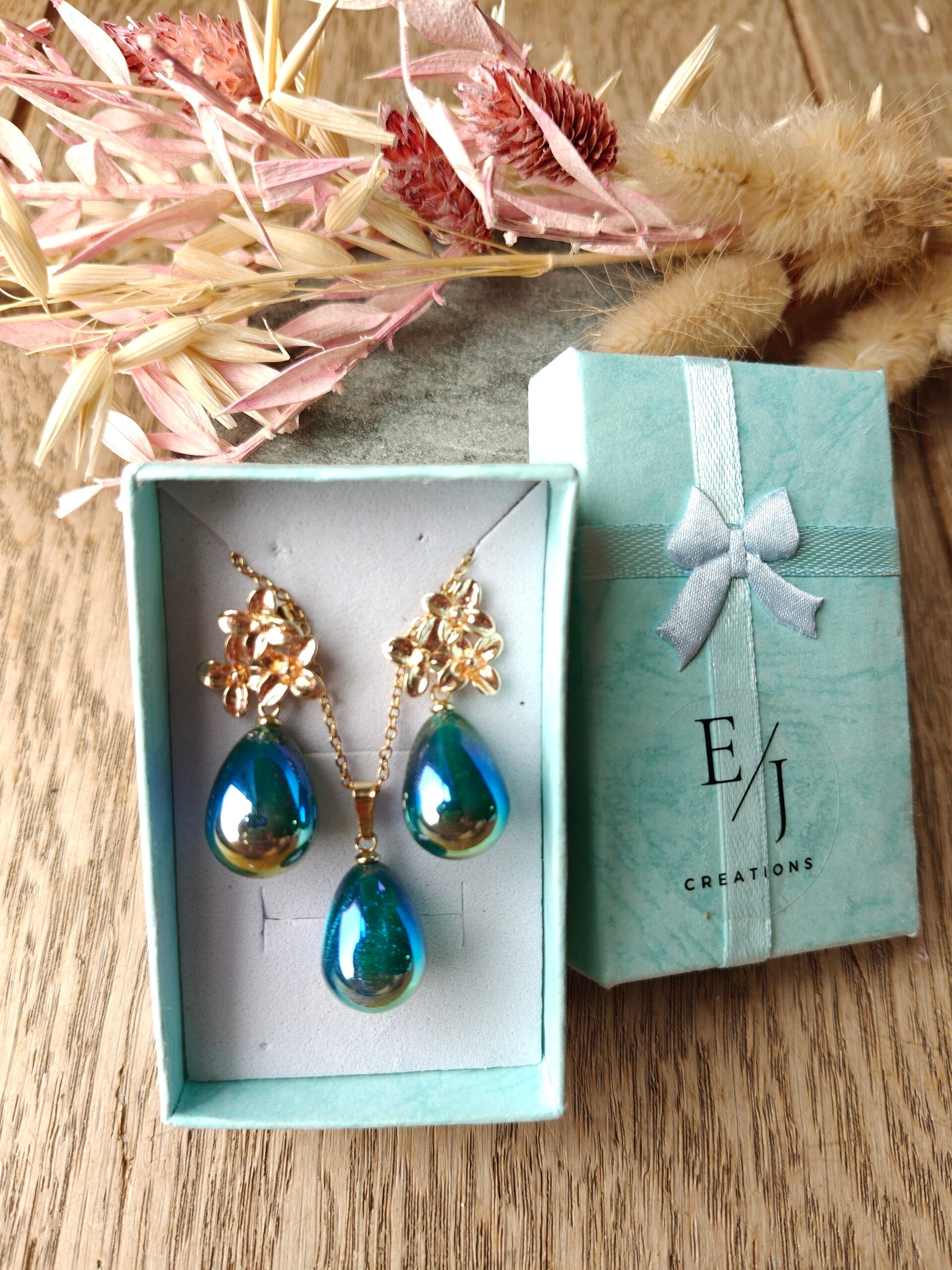 Juwelenset: donkergroen/ blauw