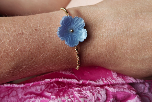 armband: blauw bloem armband