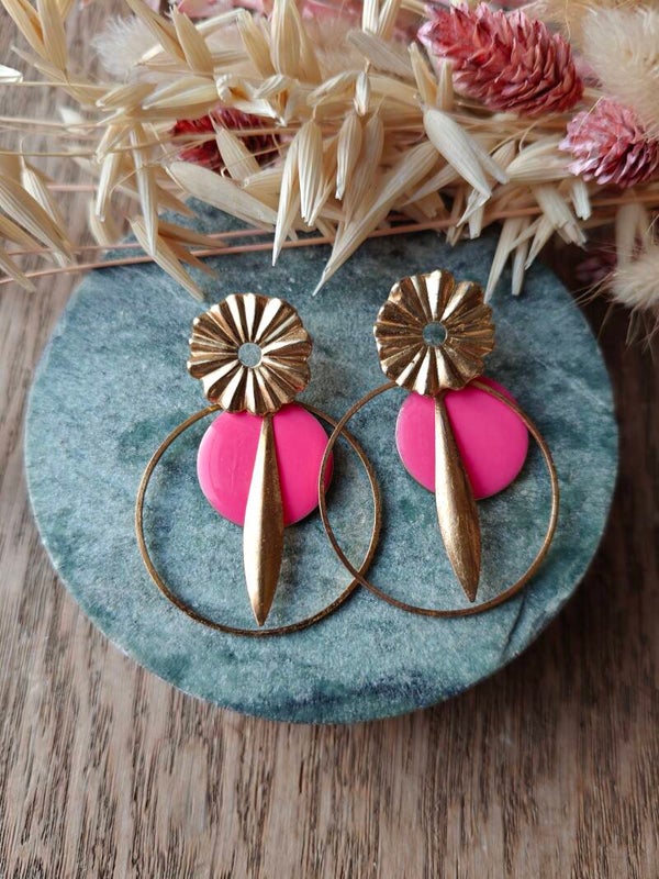 Oorbel ROZ26: gouden prikker met roos bolletje en gouden staafje