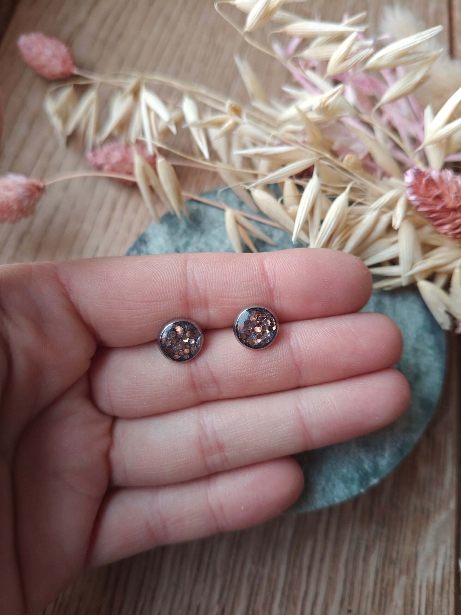 Oorbel KLEIN38: kleine studoorbel met glitter