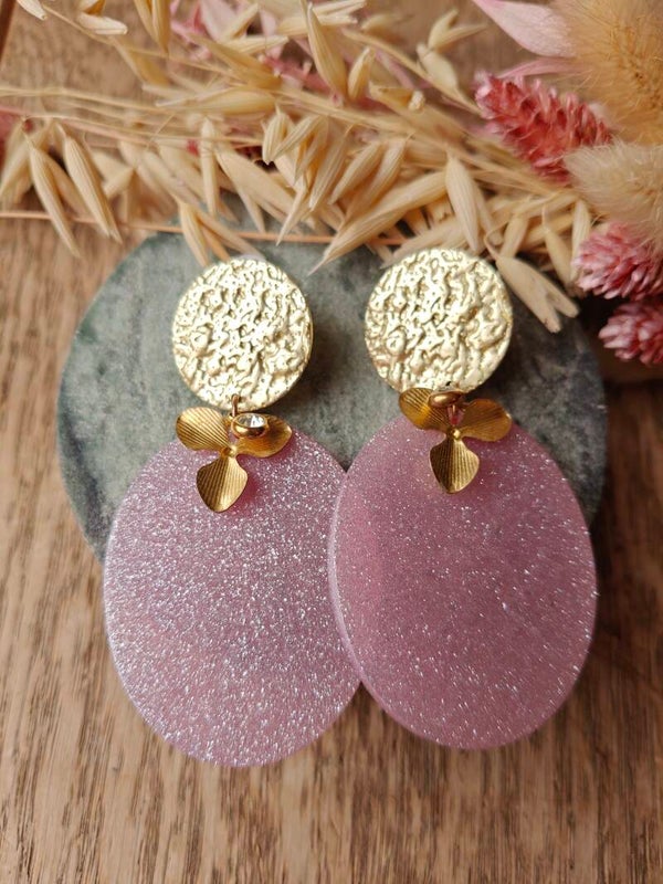 Oorbel UITVERKOOP 18: grote roze glitter oorbellen