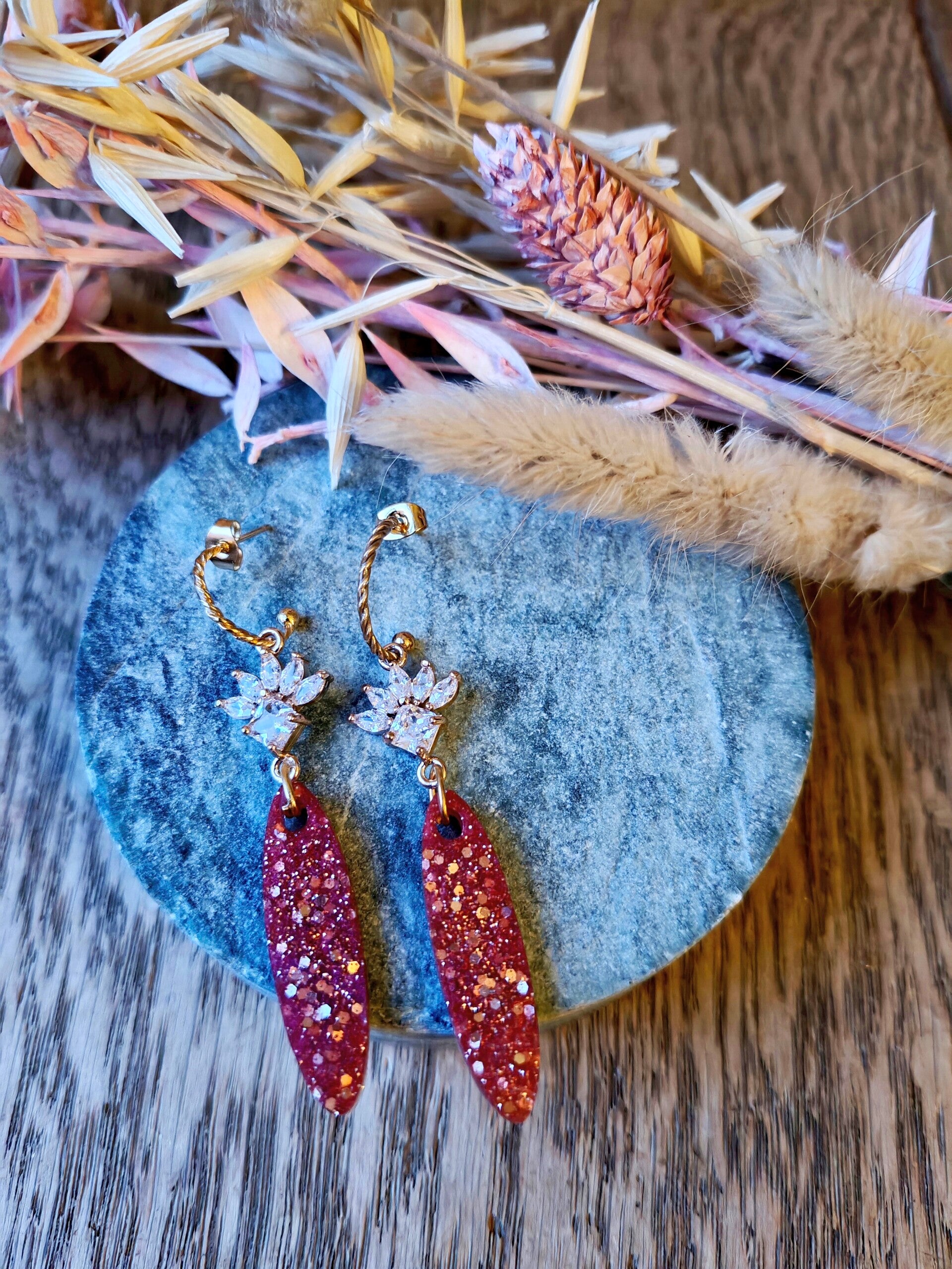 Oorbel: Kerstrode glitter oorbellen