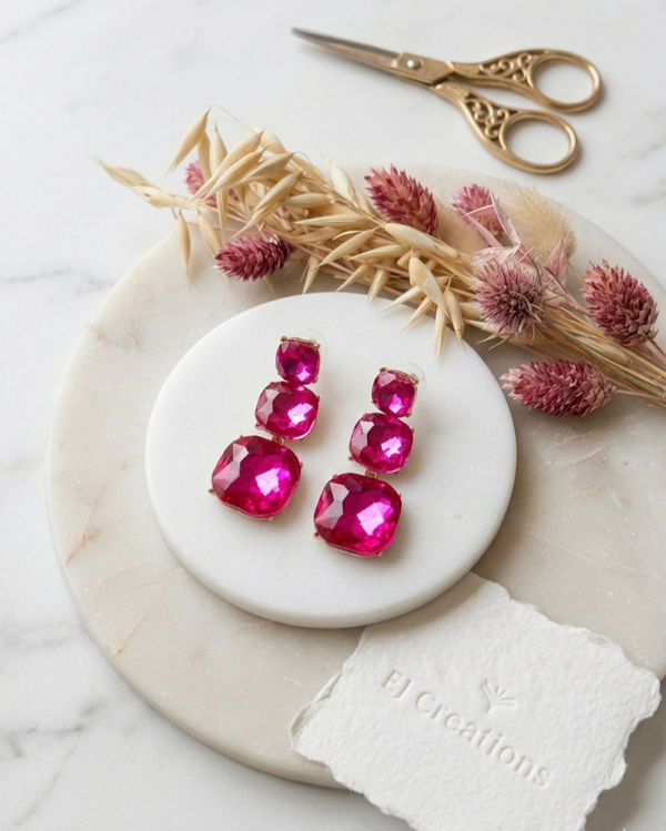 Oorbel ROZ14: roze glashanger - 3 laags